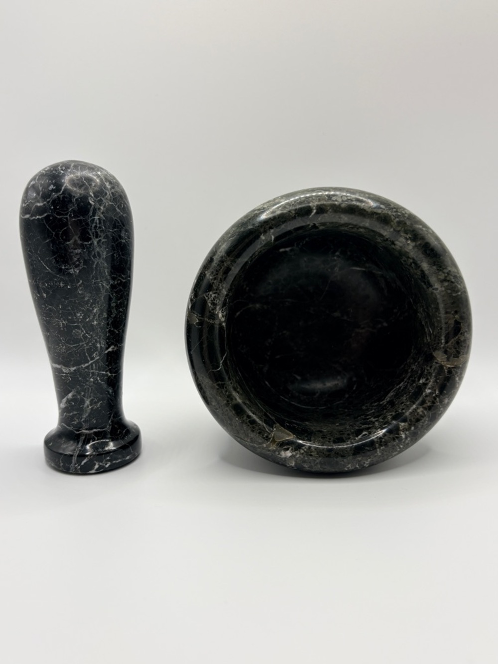 Black Onyx Mortar & Pestle Set 🖤 Heavy Solid Stone Grinder Kitchen Decor - Picture 2 of 3